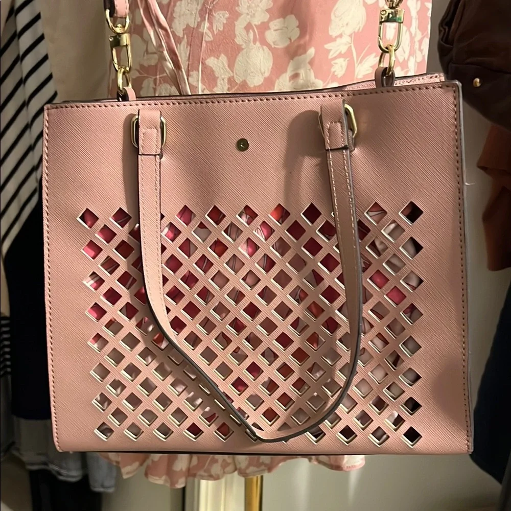 Trina Turk Pink Geometric Cutout Tote - Picture 3 of 12
